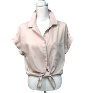 CLOTH & STONE Anthropologie Blush Pink Button Tie Front Tencel Top Women's M